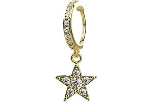 Star Nose Ring Hoop: Tiny CZ Star Dangle Nose Piercing Gift