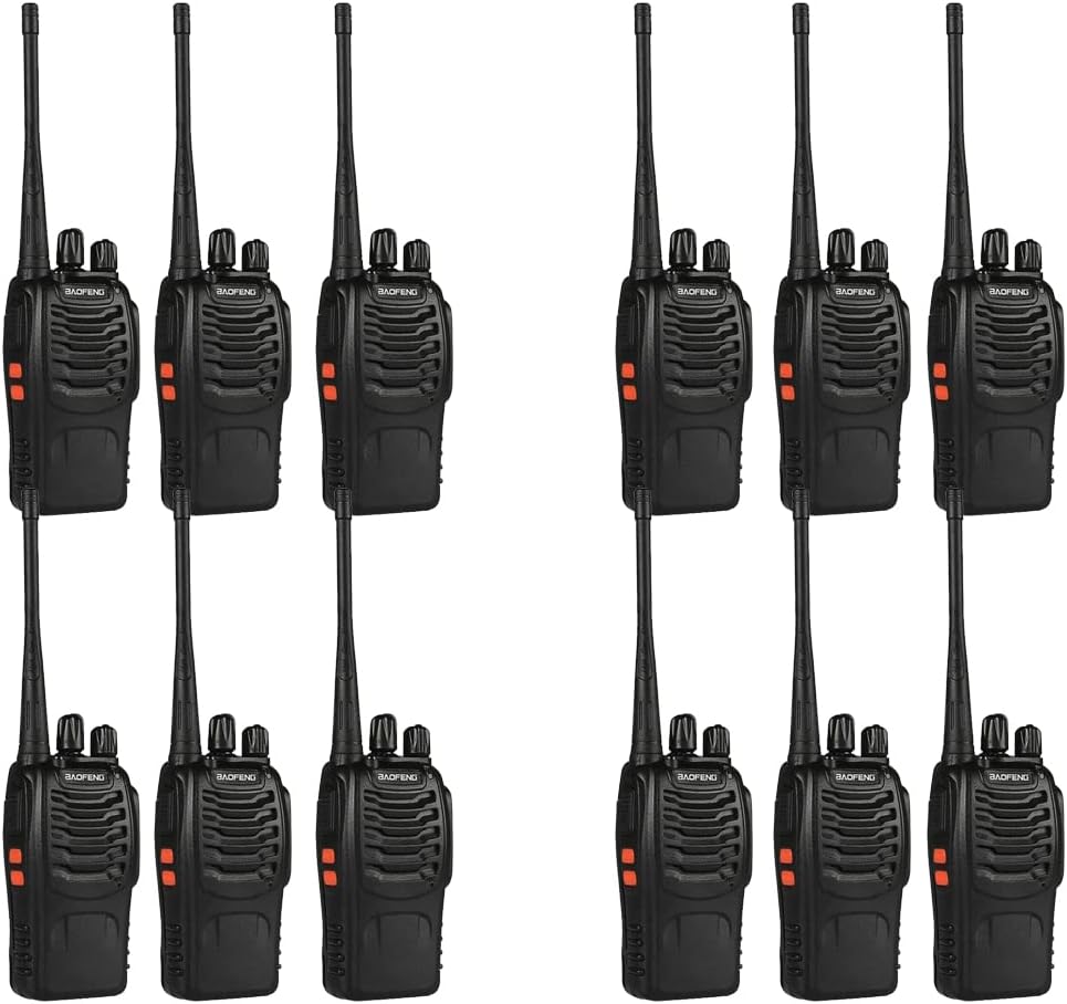 12 Pack BAOFENG BF-888S Walkie Talkies for Adults Long Range Handheld Two-Way Radios Rechargeable with Earpiece Mic,16 Channel Walky Talky with Flashlight for Team, School, Hunting, Skiing