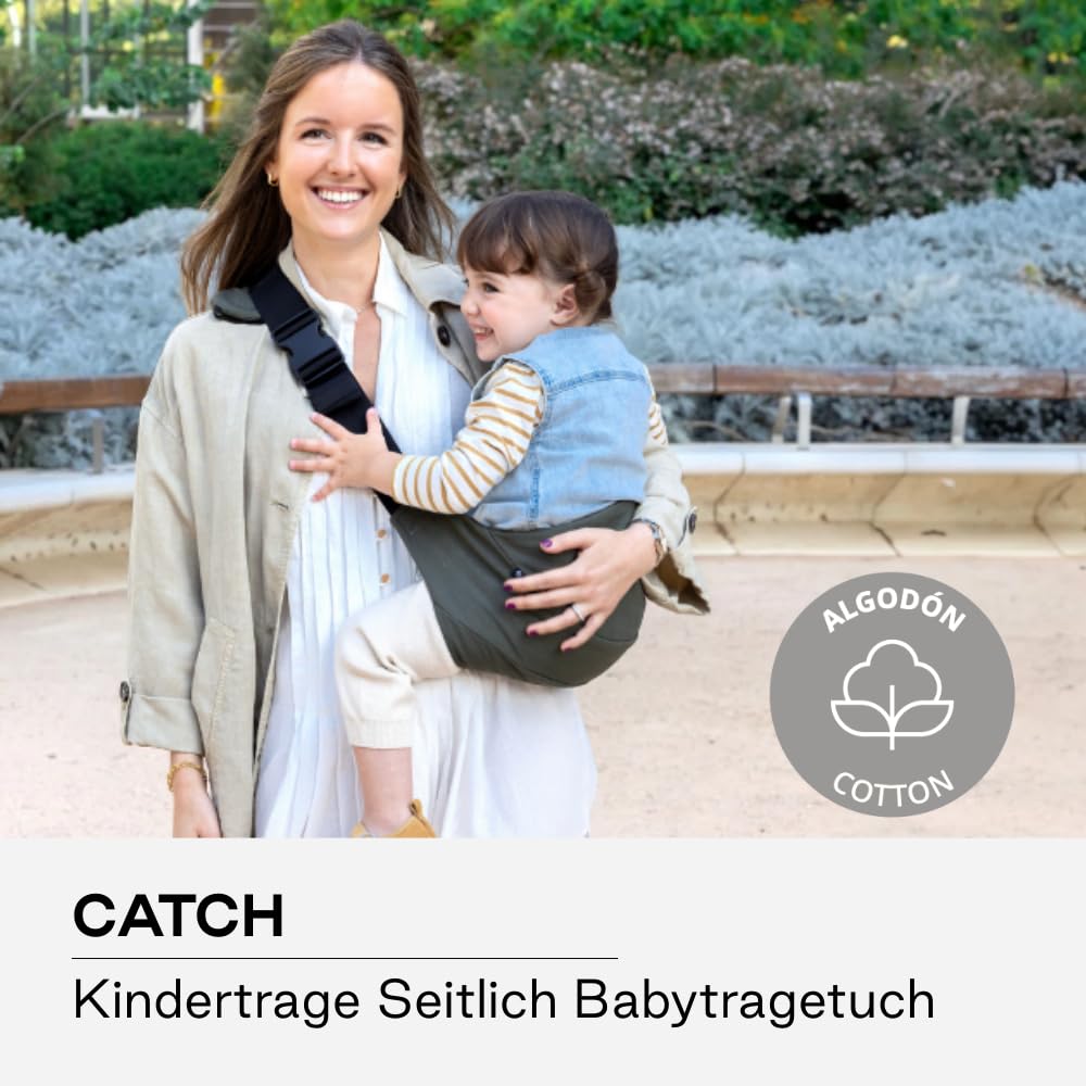 Jané Catch Baby Tragetuch Hüfte, Seitliches Tragen, Verstellbar, Ergonomisch und Rutschfest, 100% Baumwolle, 9-48 Monate, Grau