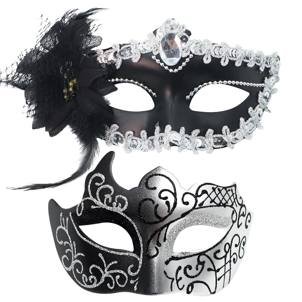 YRPACFB Couple Masquerade Masks Set, Venetian Party Mask, Halloween Costume Masks