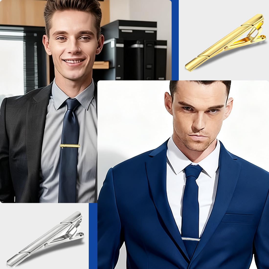 2pcs Fermacravatte Uomo Classici in Rame, Clip di Cravatta Set,ferma cravatta da uomo, Fermacravatte Eleganti per cravatta e completo, Accessorio per matrimonio e ufficio(Oro + Argento)
