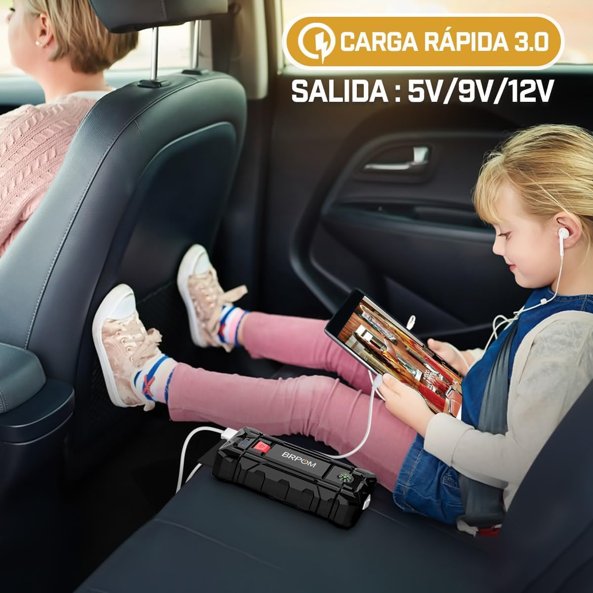 BRPOM Arrancador de Coches 8000A, 12V Arrancador de Baterias de Coche(para 7.0L de Gasolina o 5.5L de Diésel) Jump Starter con Linterna LED de Emergencia, Espera Larga, Carga Rápida