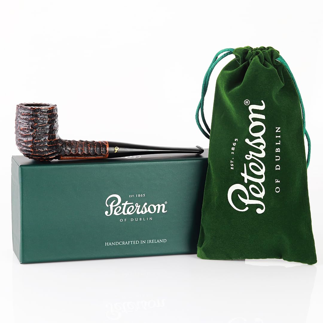 Pipes Aran Rusticated 15 - Straight Billiard Handmade Irish Briar Pipe Traditional Wood Staining, Vulcanite Fishtail, 3mm