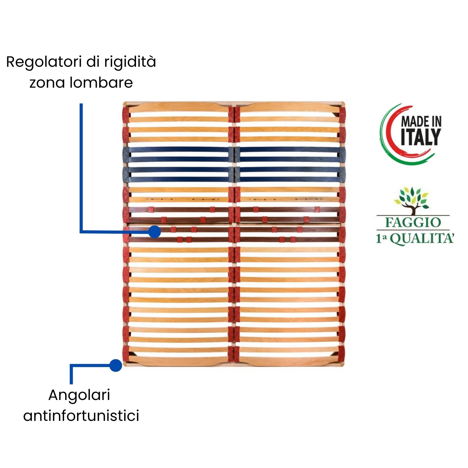 Materassimemory.eu Rete Matrimoniale modello Dynamic misura 160x200 in legno di faggio con doghe ammortizzate e basculanti e regolatori di rigidità zona lombare