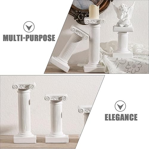 Miniatura 8 de BESPORTBLE Mini columna griega de pilar romano, decoración de estatuas de columna romana blanca de resina, estante para decoración de mesa de boda