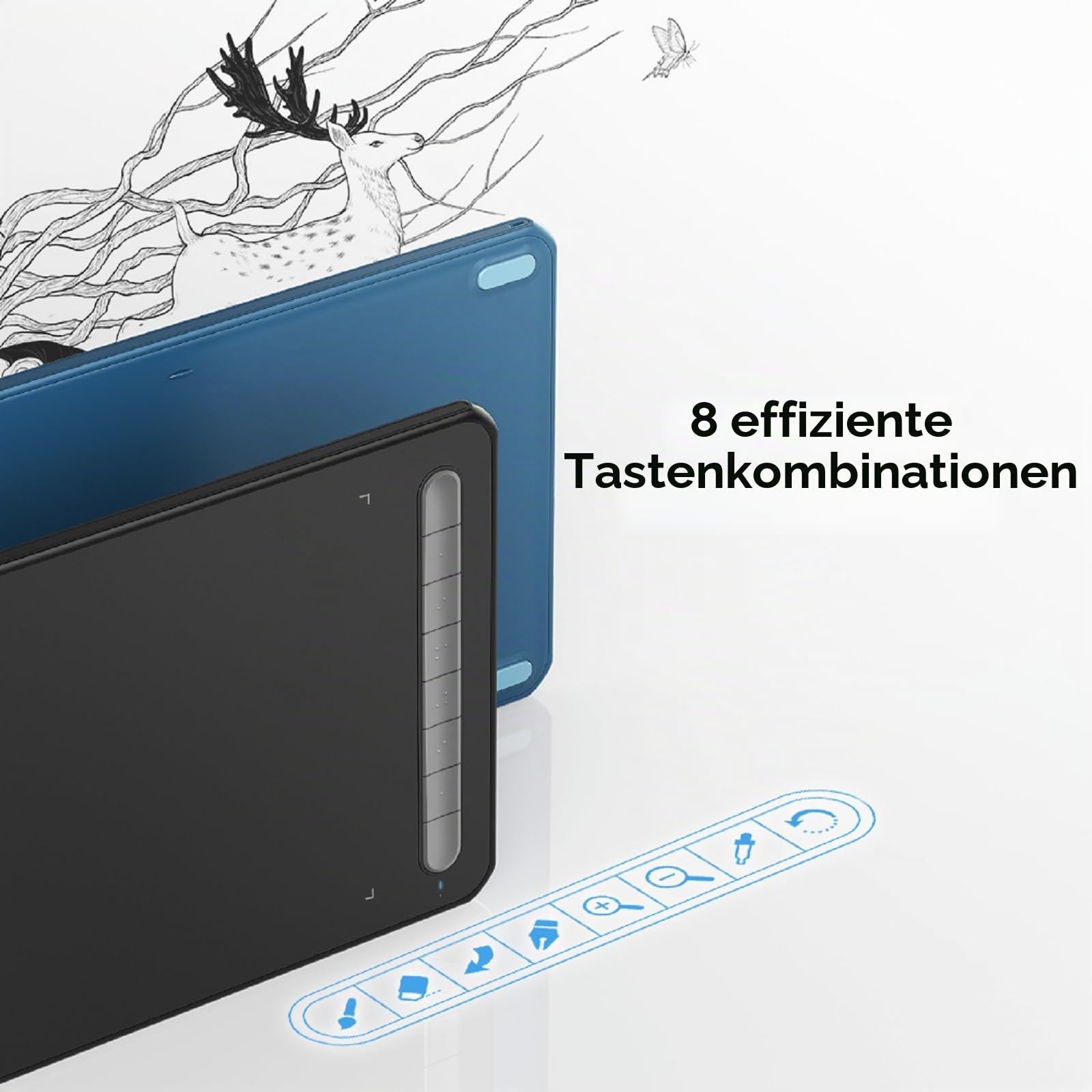 XPPen Deco MW 8x5 Zoll Grafiktablett Bluetooth Wireless Zeichentablett mit 8 Tasten, Drawing Tablet mit X3 Stylus, kompatibel mit Windows, Mac, Android, Chrome OS und Linux (Schwarz)
