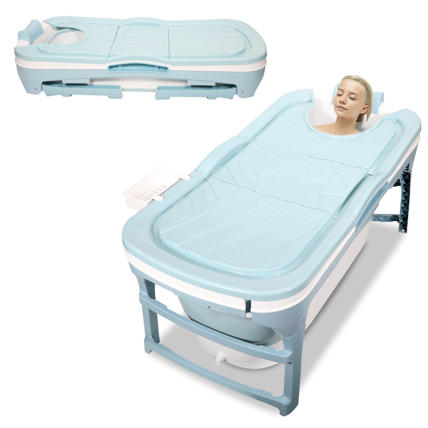Bañera plegable para adultos 118x60x50cm, bañera plegable compacta para adultos, plegable 22 cm con tapa, doble desagüe, tubo de drenaje y cesta de almacenamiento, para ducha y baño pequeño