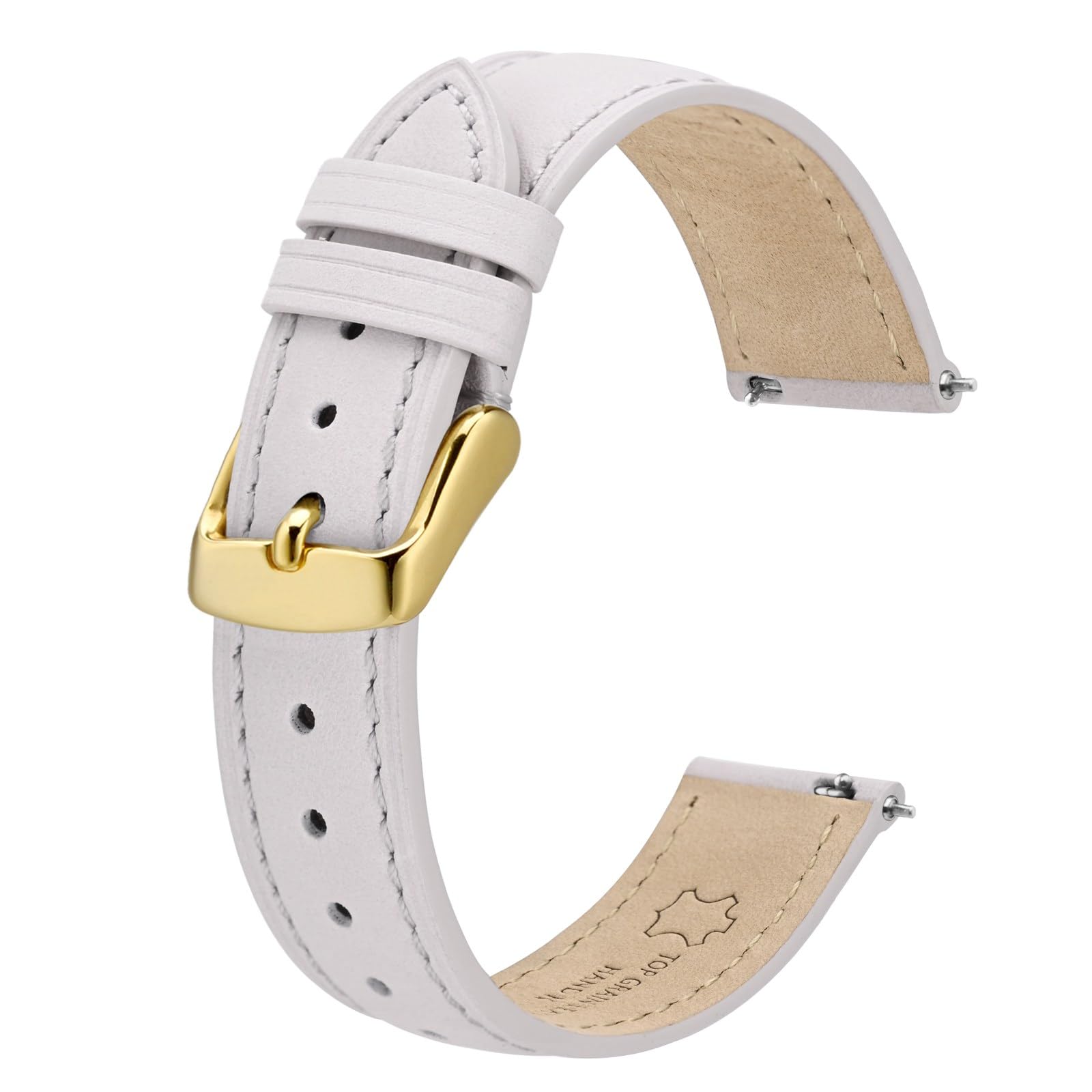 BISONSTRAP Elegant Leather Watch Straps, Quick Release, Watch Bands for Women and Men, 16mm, White (Gold Buckle)