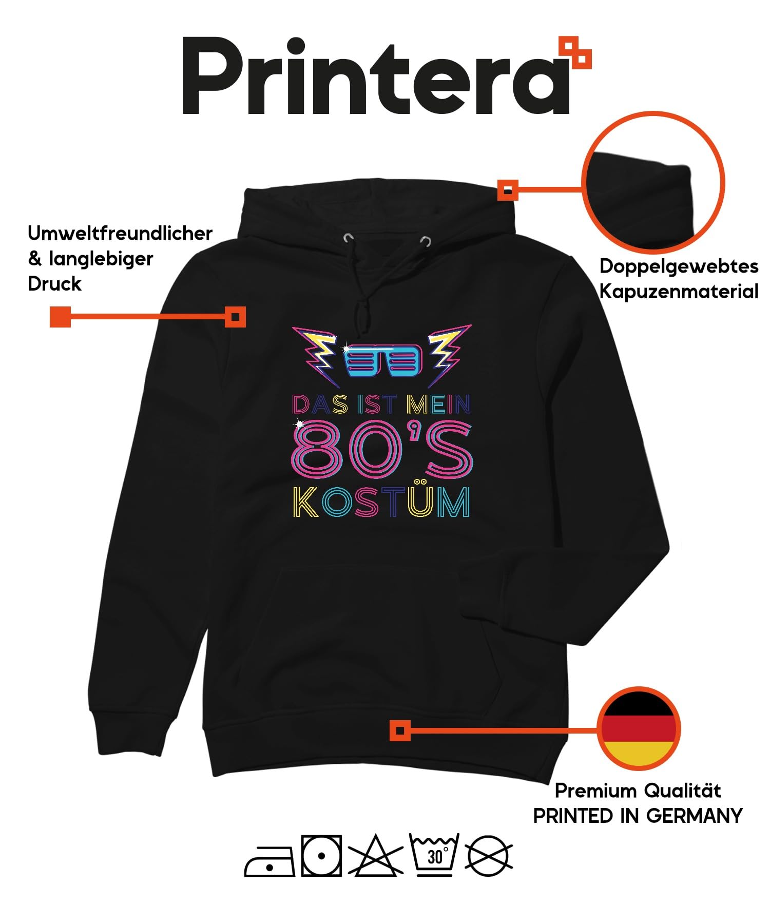 Mein 80'S kostium z lat 80-tych XX wieku, neonowe okulary karnawałowe, uniseks, bluza z kapturem