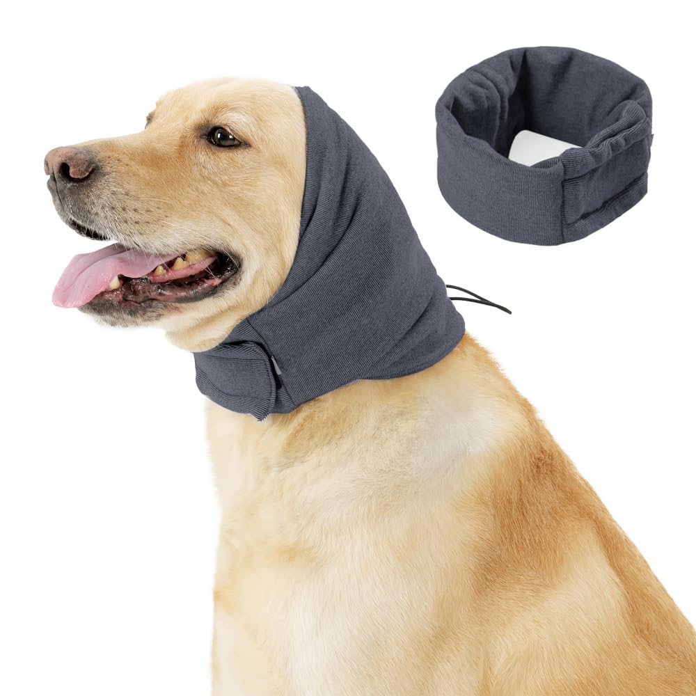 Dog Calming Hoodie Ear Wraps,Breathable Dogs Ear Protection Self-adhesive Fixing with Elastic Adjustable Buckle for Dog Calming Grooming and Force Drying Bathing