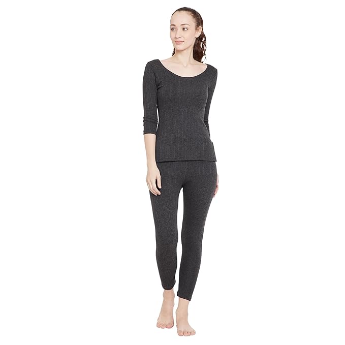 Neva ESANCIA Women Warm Thermal Wear Set for Winter Top & Bottom Wear Anthra S