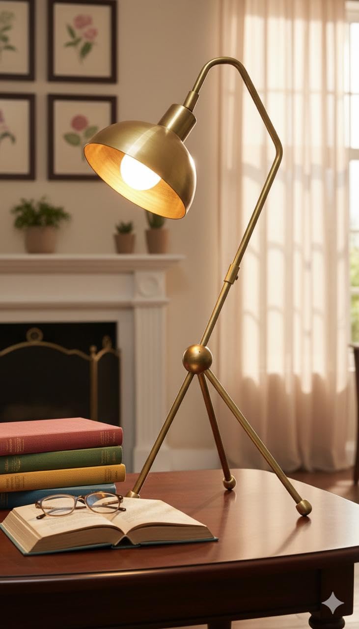 WORLD OF CHANDELIER Table Lamp with Modern Sleek Brass Antique Finish and Tapered Lampshade for Bedroom Living Room Office Bedside Home Decor Ambient Lighting Accent Piece-image-33
