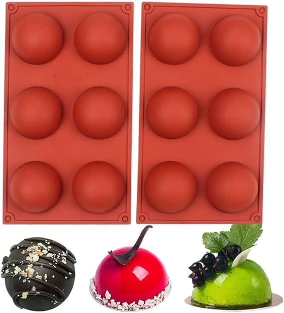 6 Holes Hot Chocolate Bomb Mold Dome Silicone Mould For Chocolate Cake Jelly Pudding Handmade Soap Round Shape Circle Cake Moulds Dia: 2 1/2 inches, Set of 2
