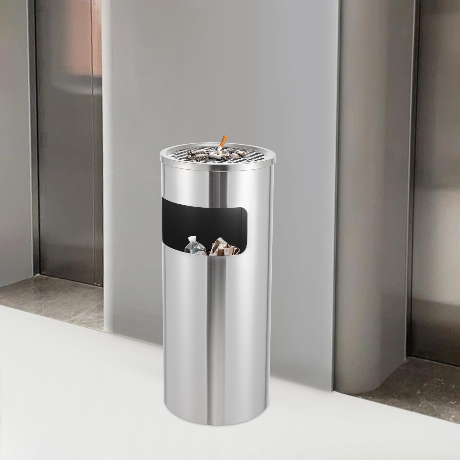 Poubelle Exterieure, Cendrier Sur Pied, Poubelle Avec Seau Interieur, Acier Inoxydable, Anti-Rouille, Grande Capacite, Couvercle Amovible, Facile A Nettoyer, Stable, Balcon, Terrasse, Espace Fumeur