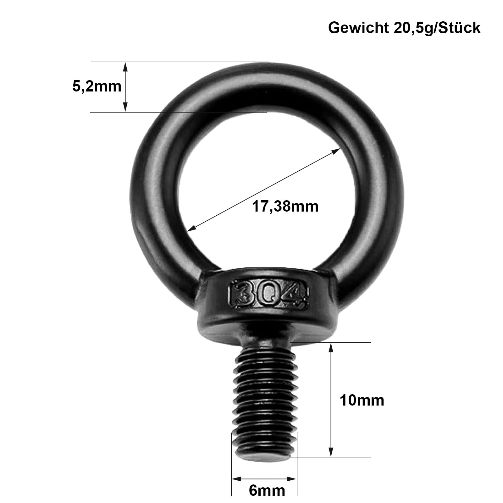 ORTAVA 10 viti ad anello M6, viti per occhi in acciaio inox A2V2A, ossido nero, vite con occhiello M6, per appendere e fissare