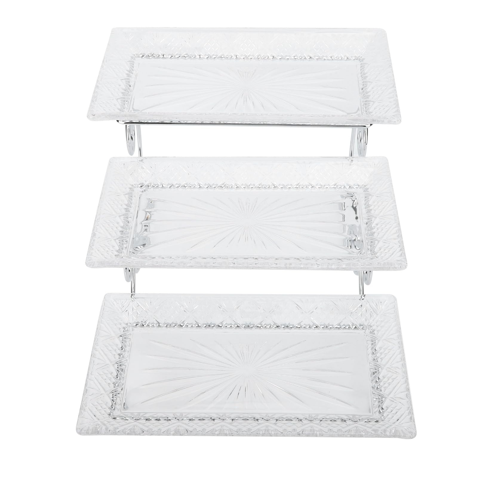 Alzata da Portata a 3 Livelli Elegante Espositore da Buffet in Vetro per Dessert Torte Feste Acciaio Inossidabile 3 unità