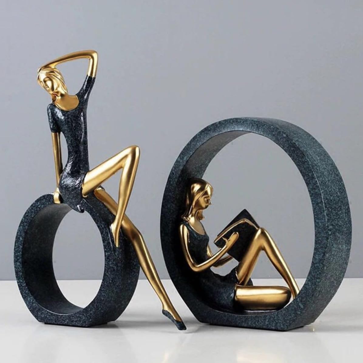 2 Piezas Figura de Niña Literaria Adorno de Resina Circular