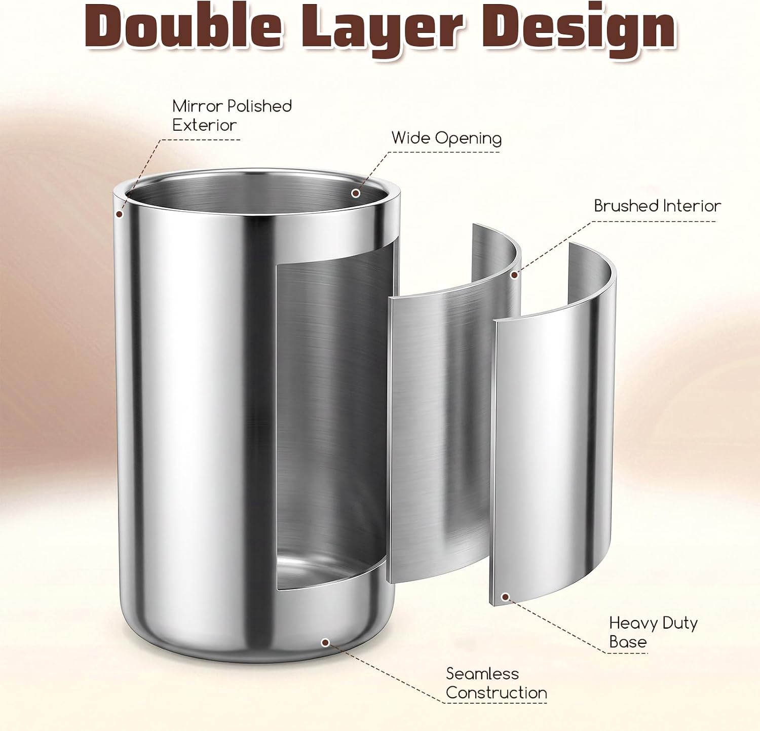 Silver Sleek Kitchen Utensil Holder 304 Stainless Steel Utensil Crock