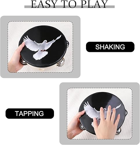 Miniatura 4 de Fuyamp Panderetas de 8 pulgadas y 10 pulgadas para adultos y niños con doble fila de jingles de mano, tambor de madera, oración, iglesia, fiesta,