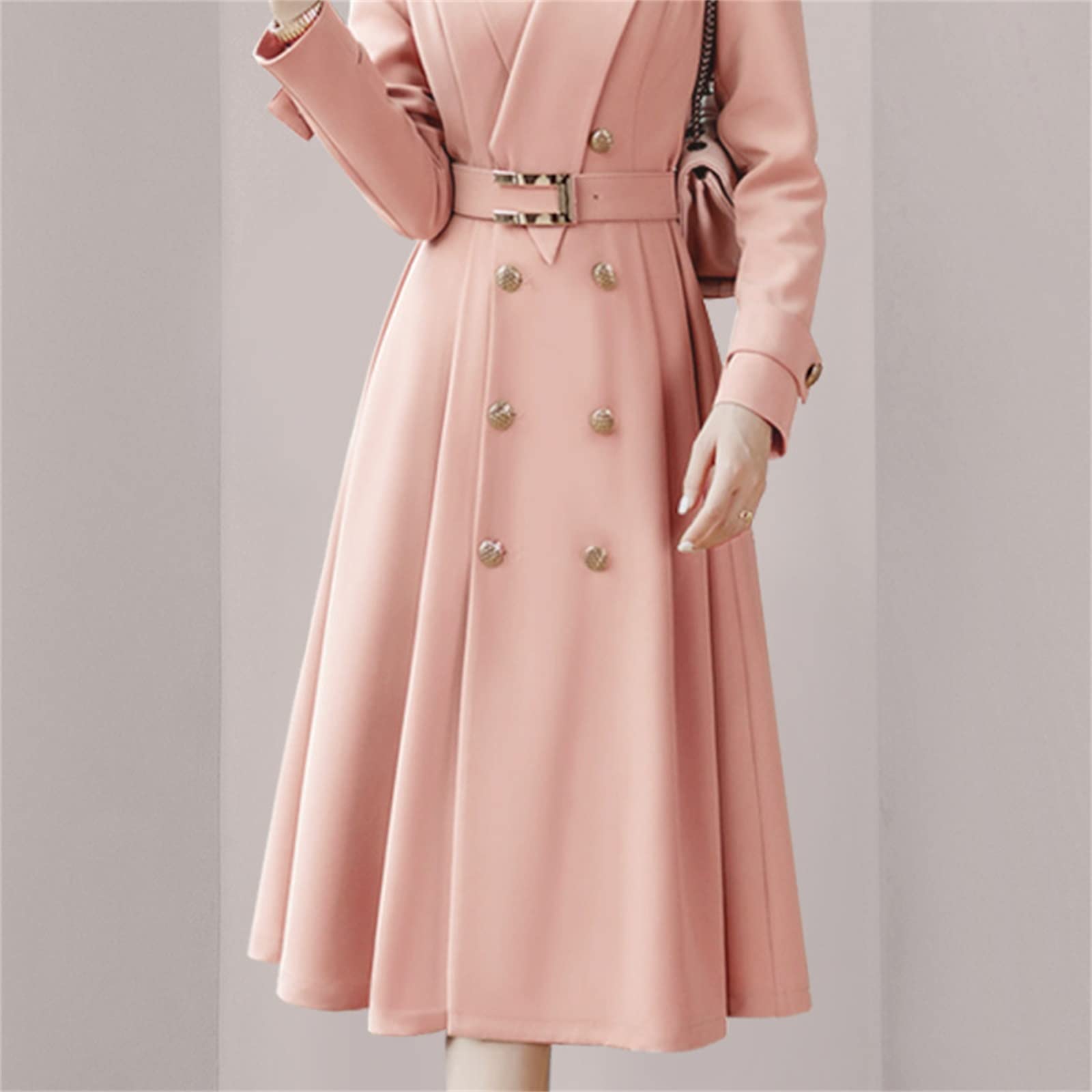 Cappotto lungo di moda femminile, Donna con cintura doppio petto reverl collar trench coat, Giacche slim fit antivento, per casual, matrimoni, shopping e lavoro