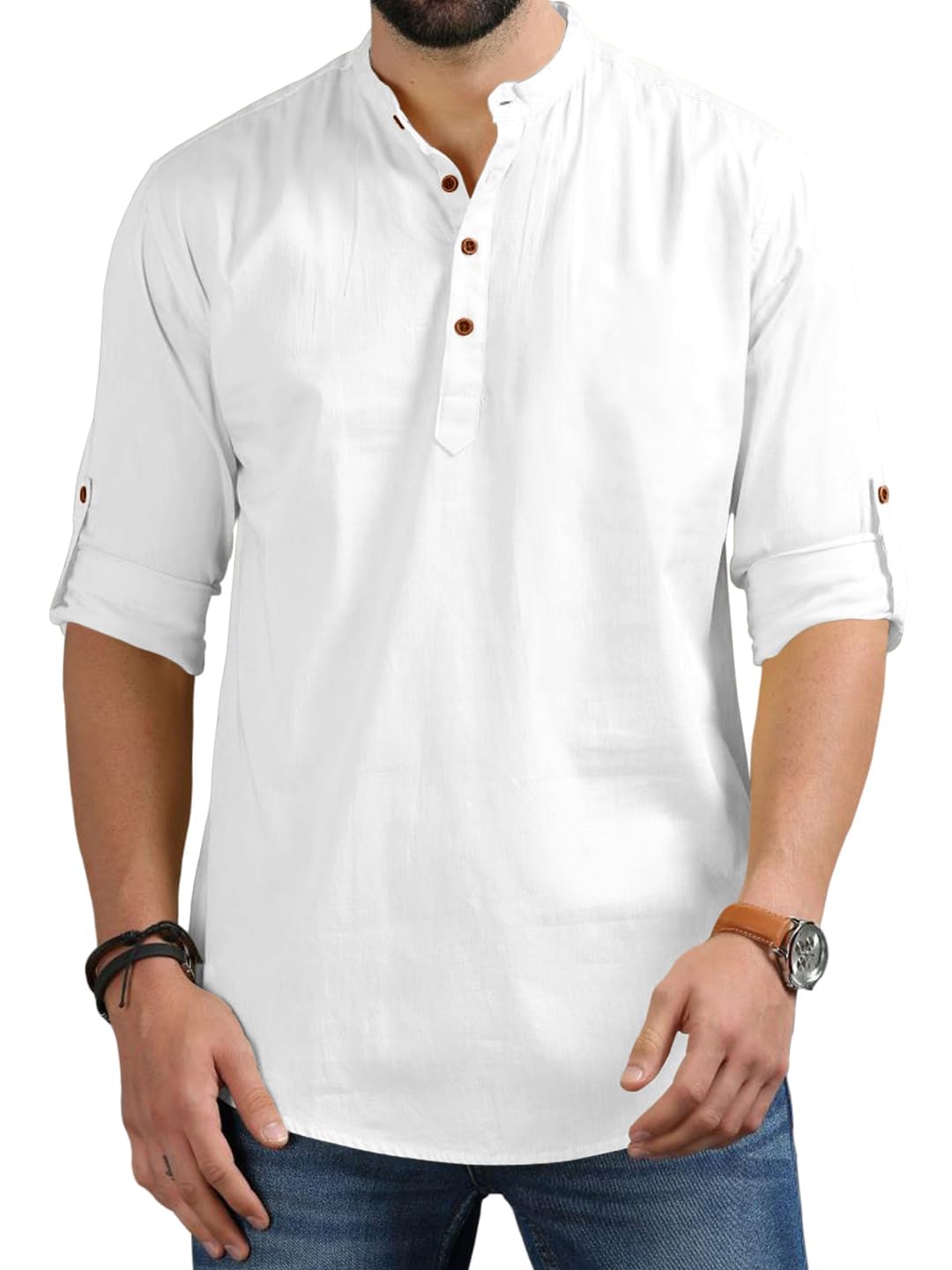 Royalscout Men's Cotton Polyester Blend Solid Regular Fit Full Sleeve Short Kurta (In, Alpha, 2Xl, White)