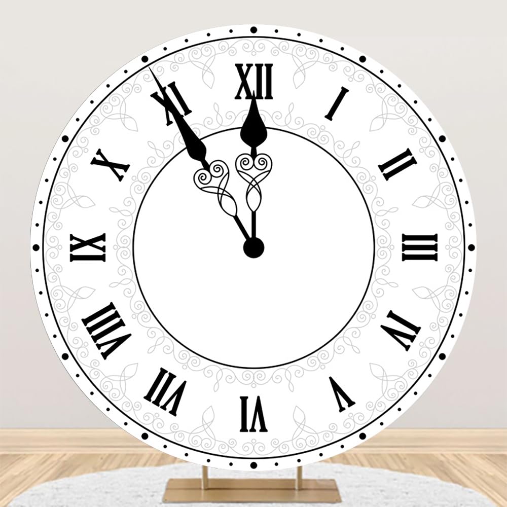 AOFOTO 7.2x7.2ft White Clock Round Backdrop Cover Countdown Xmas Happy New Year Eve Party Decorations Arch Circle Backdrop for Photography Baby Shower