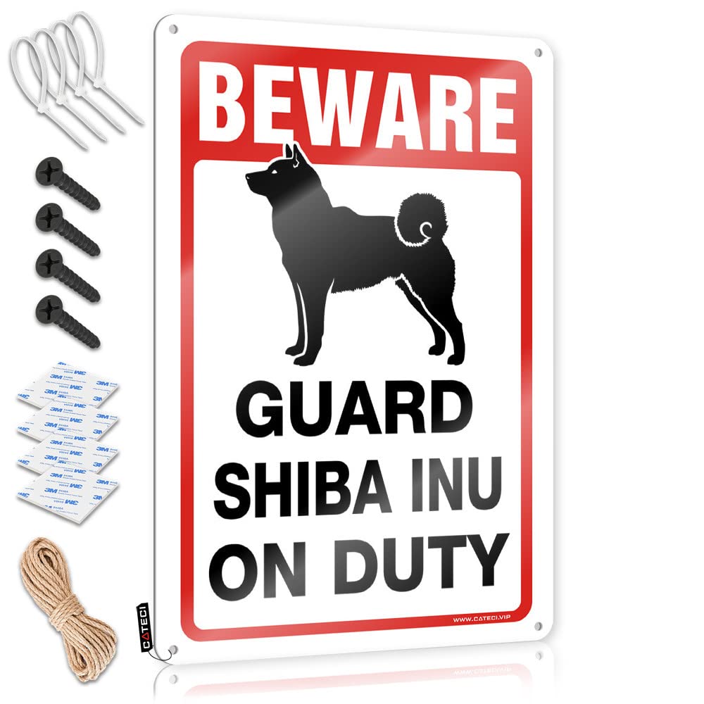 Funny Kitchen Tin Signs Beware! Guard Shiba Inu On Duty Tin Sign Funny Signs For Bar Bar Metal Tin Sign(30X40CM)