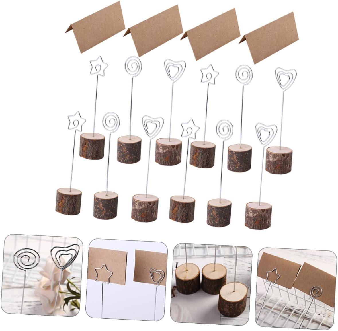 KICHOUSE 60pcs Round Wood Base Photo Holder Clips for Weddings Events Home Rustic Menu Stands Table Holders and Memo Clips for Parties and Celebrations Random Style