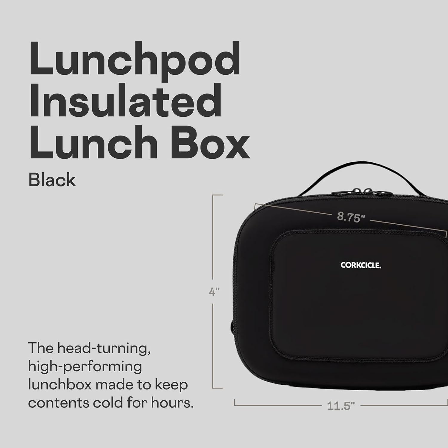 Corkcicle Lunchpod Insulated Lunch Bag - Crush-Proof Design - Food Safe Interior - Exterior & Interior Pockets - 11” x 8.75” x 4” - Summer Gift - Keeps Food Cold - Black Neoprene