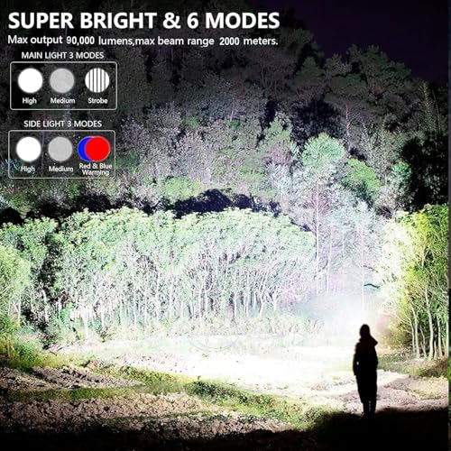 MIXILIN Rechargeable Spotlight, 90,000 Lumens Handheld Hunting Flashlight Led Spot Light with Cob Light and Solar Panels, Lightweight and Super Bright Spotlight for Hunting Boating Camping