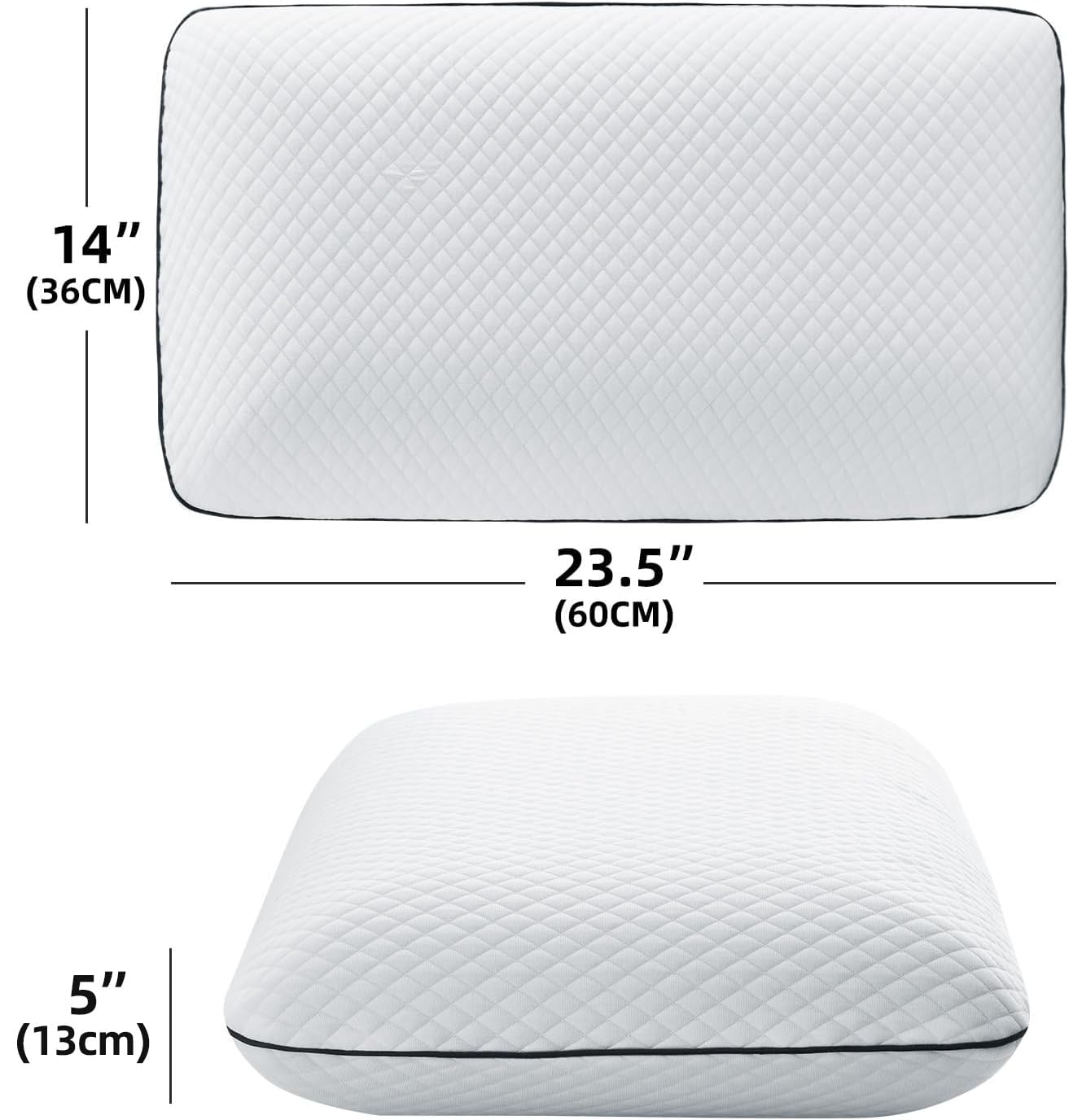 Almohada de espuma viscoelástica suave, almohada de gel para dormir, almohada de refrigeración ventilada y transpirable, certificación doble Oeko-TEX y CertiPUR-US, 60 x 36 x 13 cm (paquete de