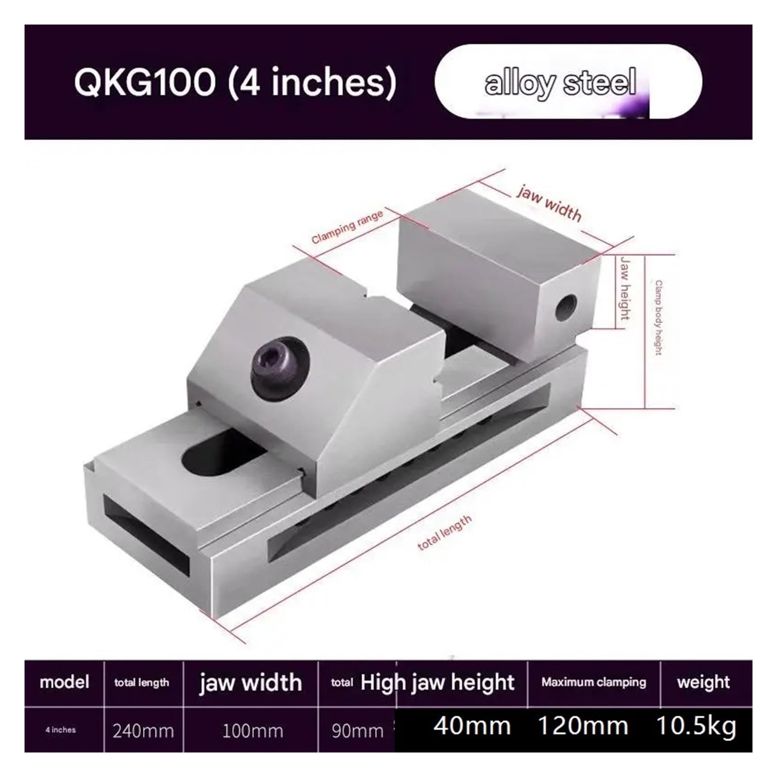 Tornillo de banco de sujeción de torno CNC, tornillo de banco de precisión resistente para sujeción, apertura de mandíbula de 4 pulgadas, tolerancia de 0.005 mm, ideal para trabajos de metalurgia e