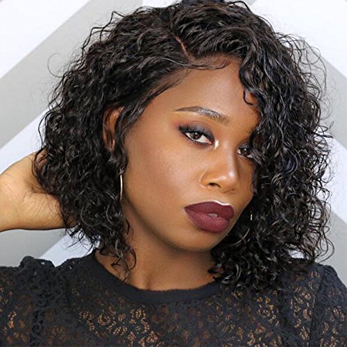 Unprocessed Kinky Curly U Part Human Hair Wigs Right Part 1X3 Opening Size Short Bob Human Hair U Part Wig Natural Color for Black Women (14 inch)
