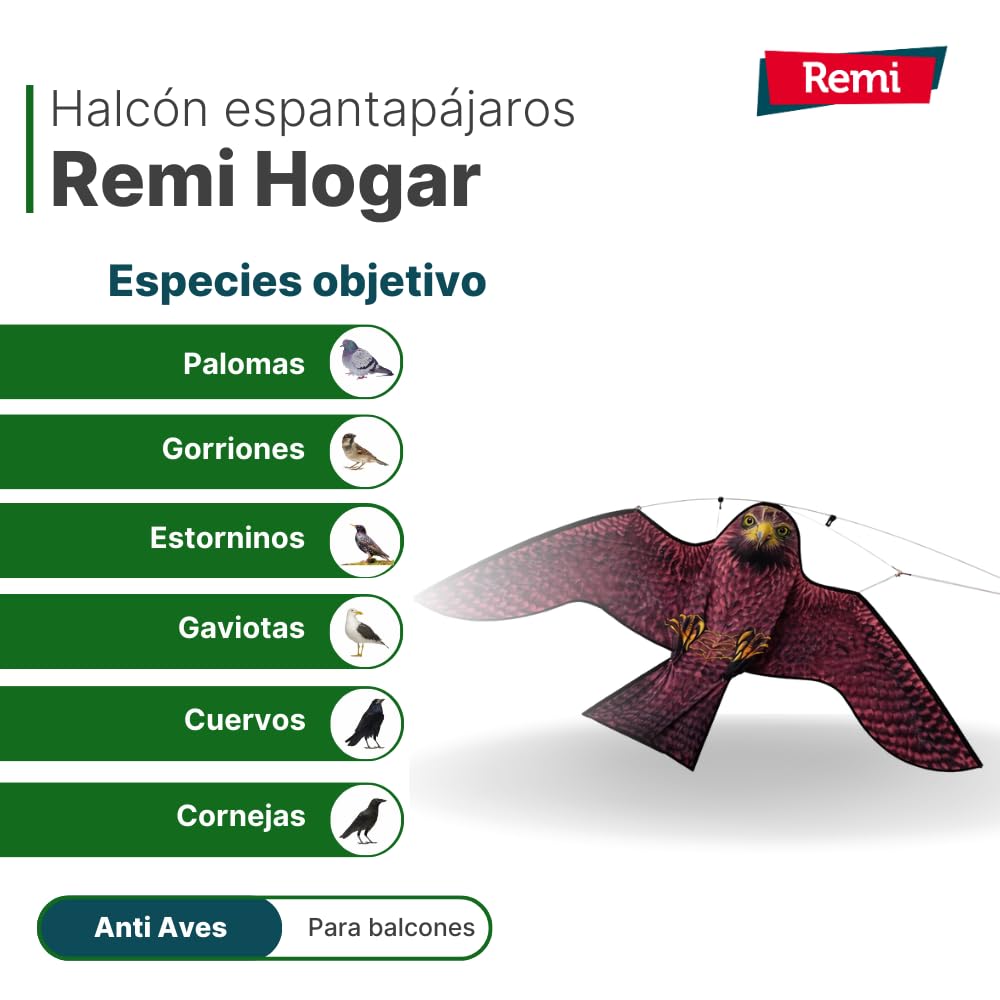 Remi Hogar Cometa Espantapájaros Halcón 6 m con Mástil Telescópico Ahuyentador de Aves y Palomas para Huertos, Jardines y Cultivos | Repelente Visual Ecológico Exterior