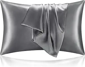 BEDELITE Satin Pillowcase with Zipper 2 Pack, Dark Grey Pillow Cases Standard Size, Super Soft and Cooling Similar to Silk Pillow Cases, Gift for Women Men(20x26 Inches)