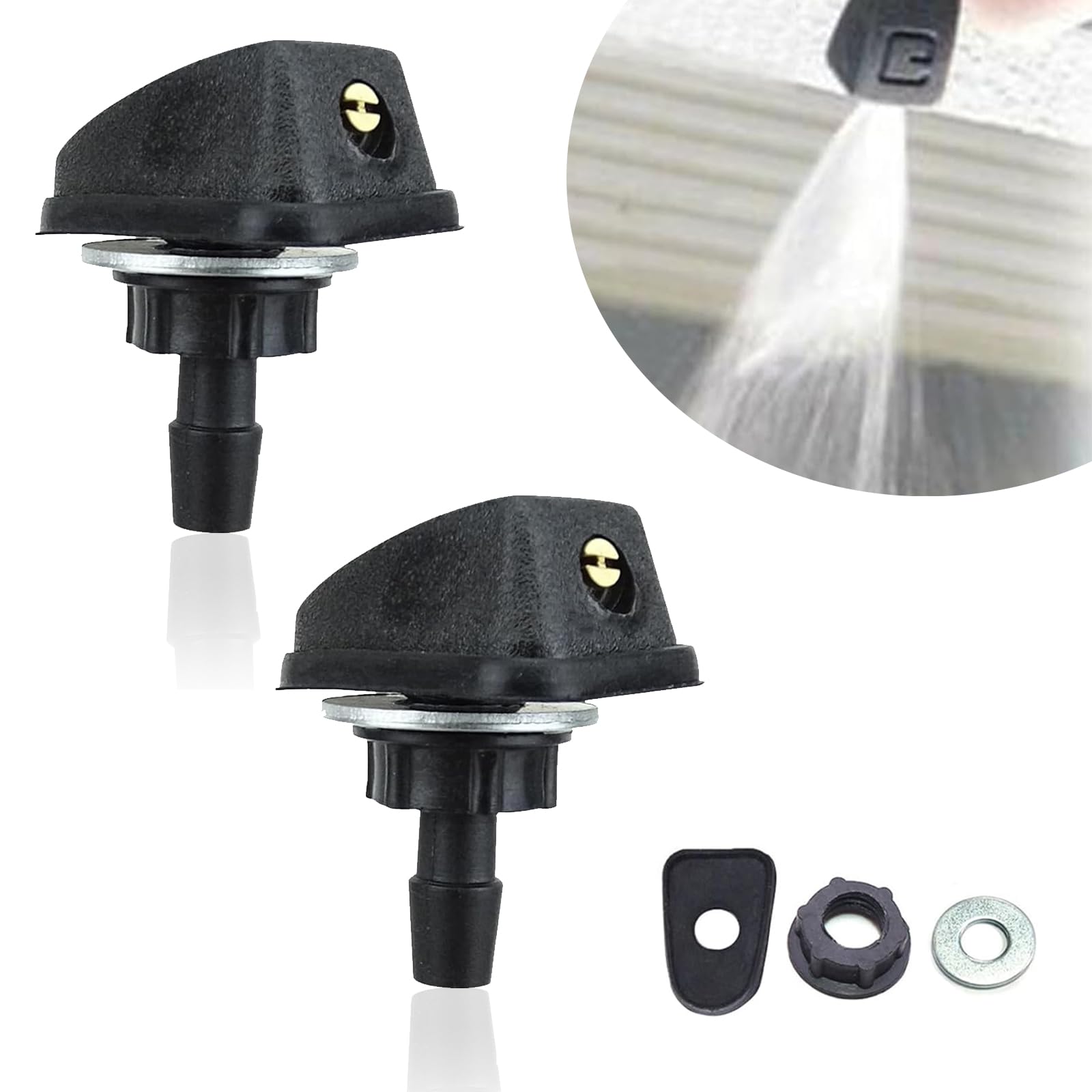 2 Pack Car Front Windshield Washer, Waterproof Durable Vehicle Sprayer Parts, Fan-shaped Design, Universal Shock-absorbing 0.31In Automotive Wiper Nozzles Accessories (Black)