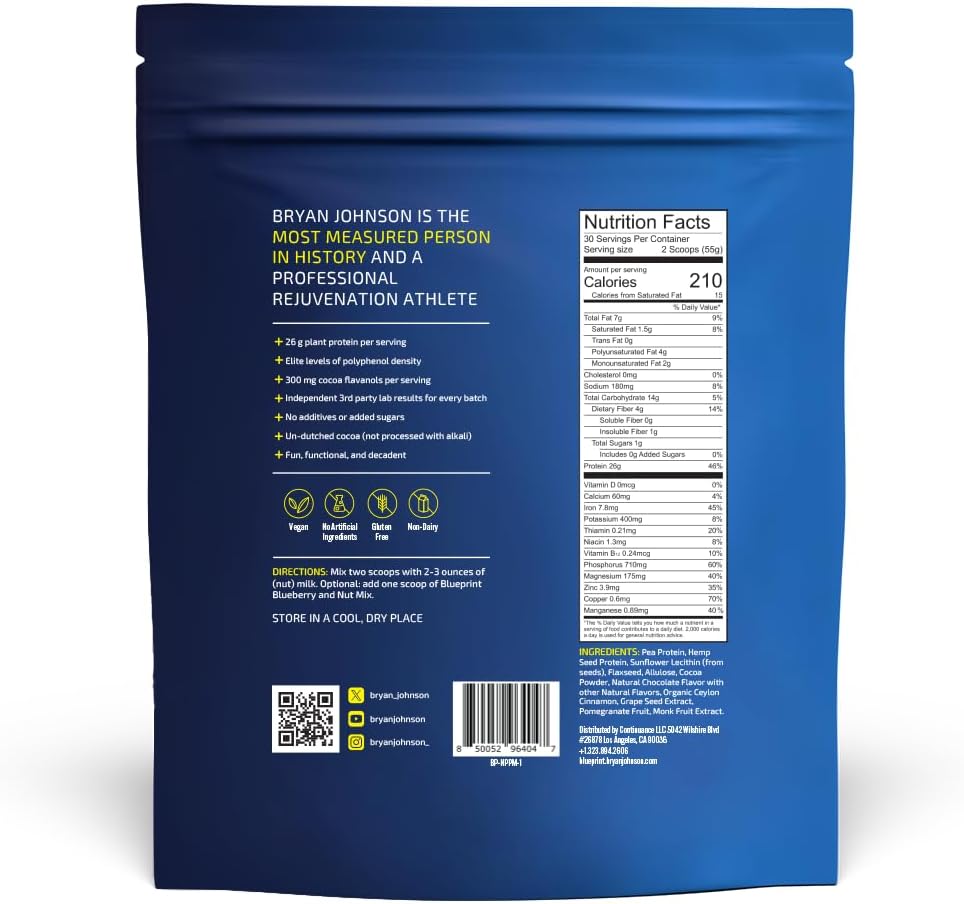 Blueprint Bryan Johnson Pudín de nueces con proteína de longevidad 26