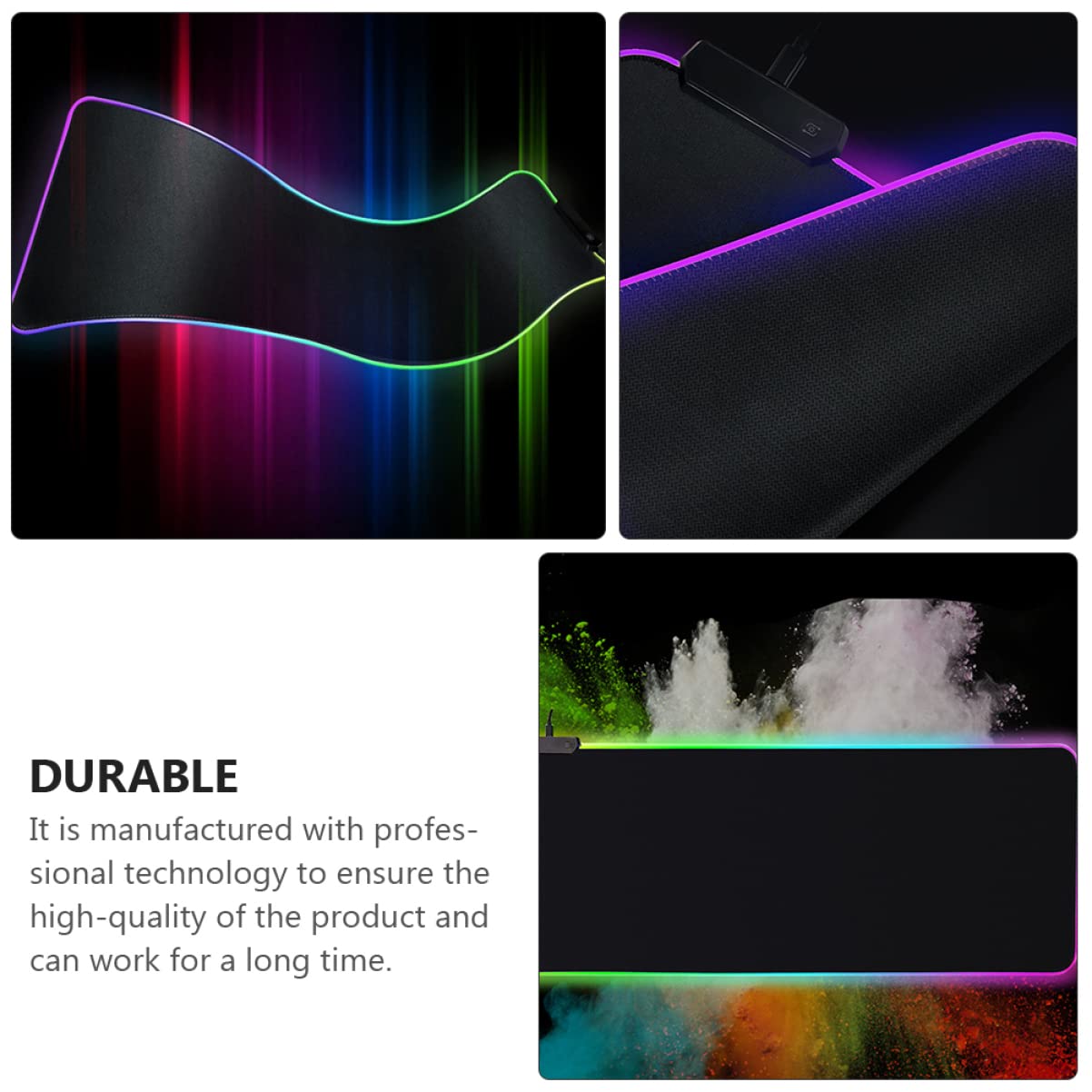 Tappetino per Mouse LED Rgb 800x300 Mm Nero in Gomma | Resistente All’acqua e Sporco, Memoria Spegnimento, Spandex Finitura Luminosa