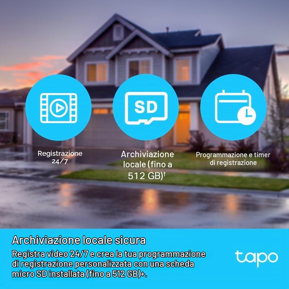 Tapo C500 Telecamera Wi-Fi Esterno FHD, 360° Visuale, Telecamera IP di Sorveglianza, IP65, Visione Notturna a Colori, Rilevamenti Smart AI, Audio Bidirezionale, Allarme sonoro personalizzato