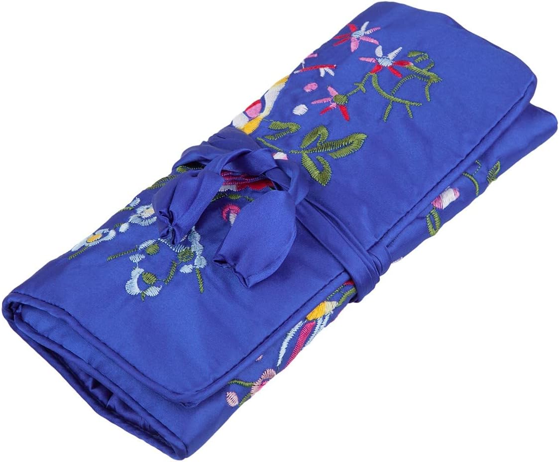 KYEYGWO Chinese Embroidery Travel Jewelry Roll with Flowers and Bird