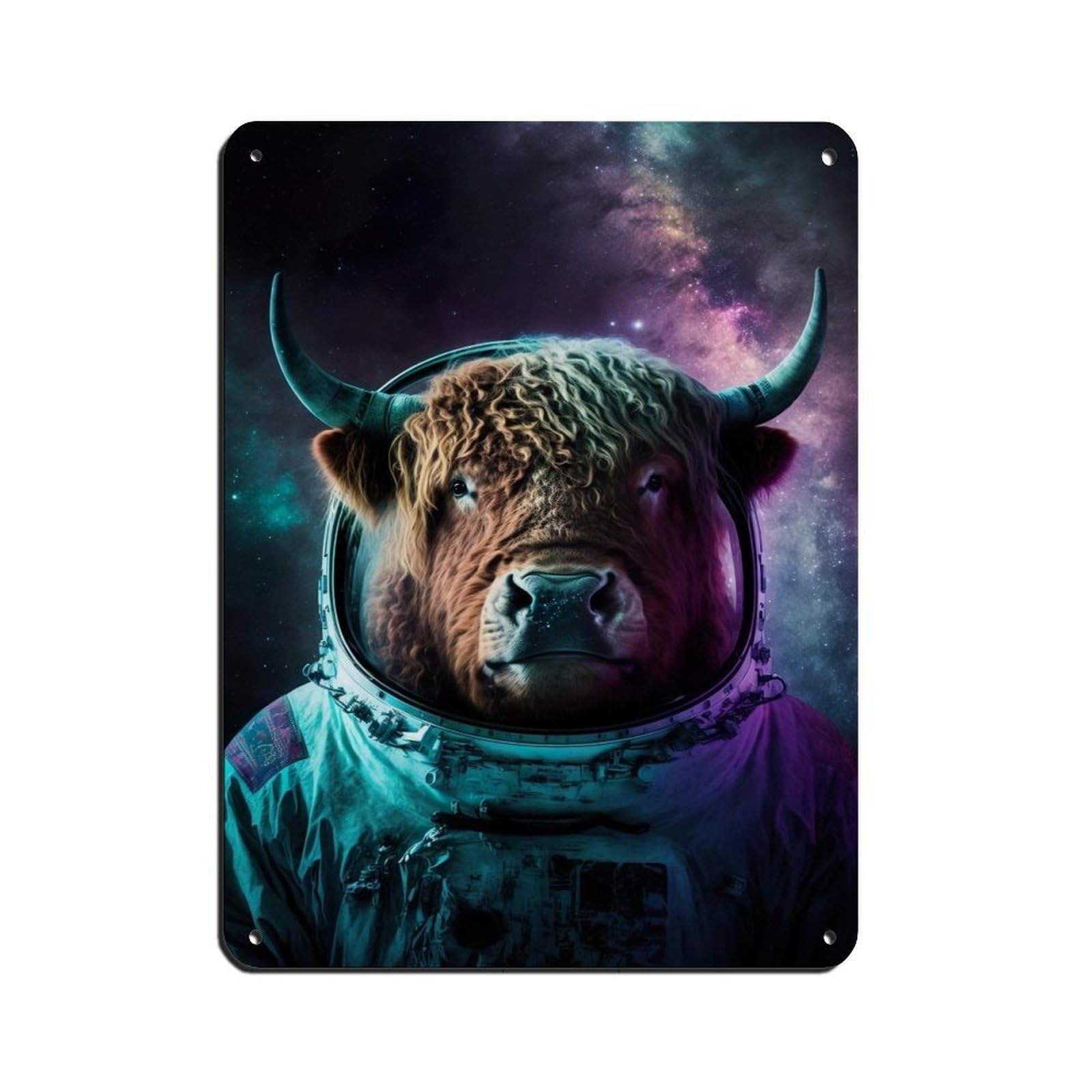 Highland Cow in A Spacesuit, Animal InSpace Tin Sign Vintage Metal Pub Club Cafe Bar Home Wall Art Decoration Poster Retro 12x16inch(30x40cm)