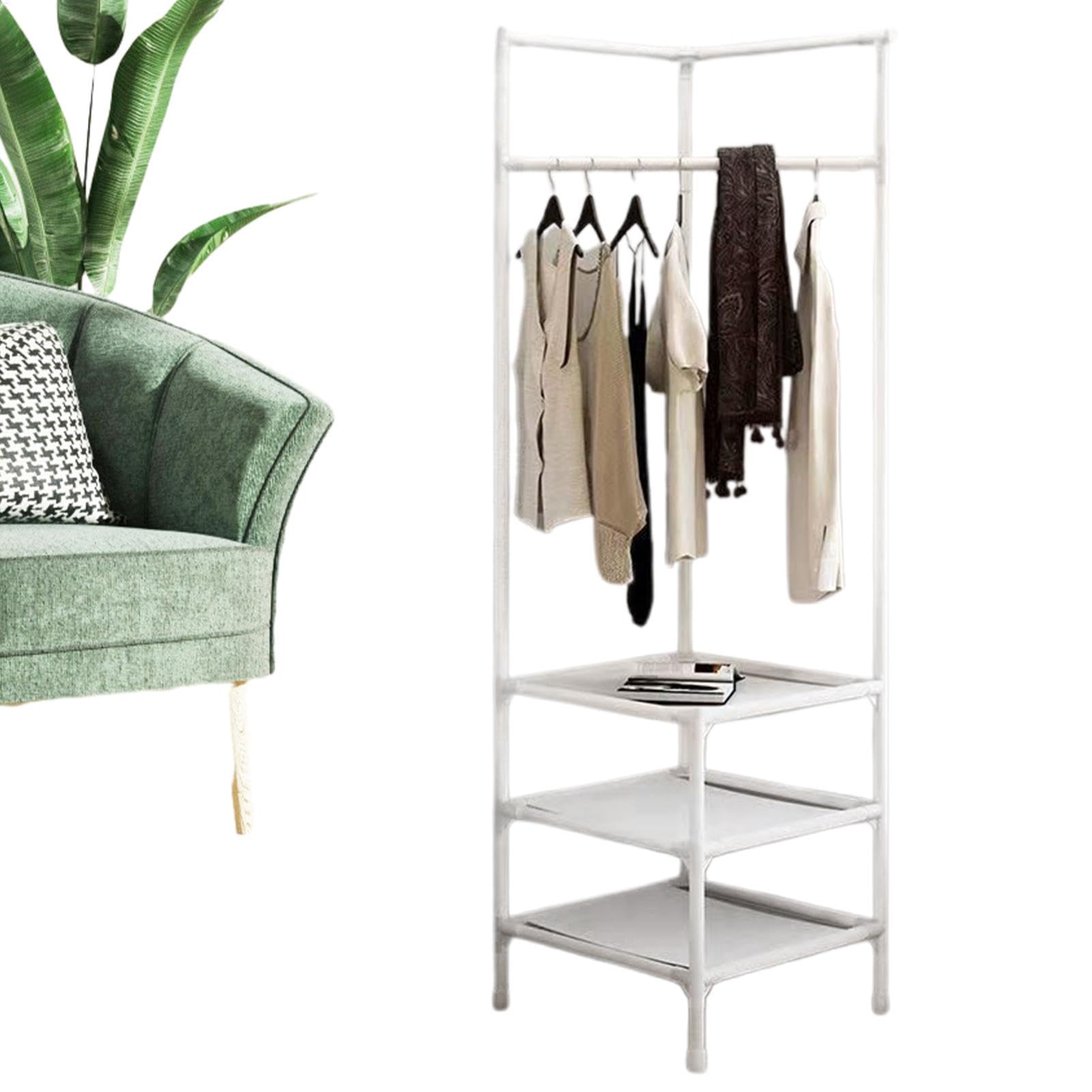 FGXHHS Steel Corner Coat Stand - Metal Garment Rack & Freestanding Shoe | Versatile Storage Shelf Hanging Rail for Entryway, Hallway, Laundry Room, Bedroom