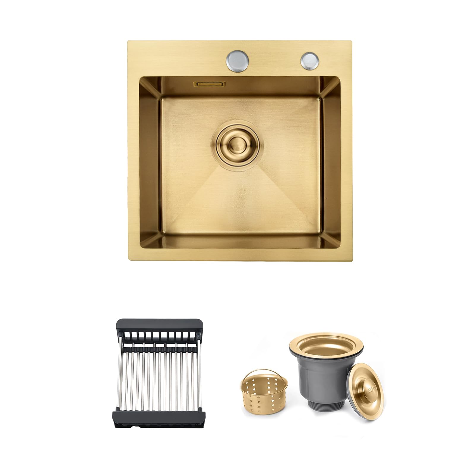 38x38cm Stainless Steel Kitchen Sink with Pull-Out Drainer Basket, Gold