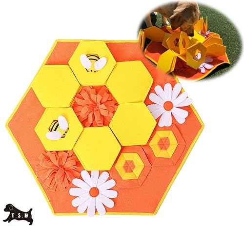 T.S.H スニッフルマット 60x70cm スナッフルマット ノーズワークマット 訓練毛布 犬 知育玩具 早食い防止 嗅覚訓練マット 花 音の出るミツバチ 餌入れ ペットおもちゃ おやつ隠し 運動不足 ストレス解消 集中力向上 噛むおもちゃ