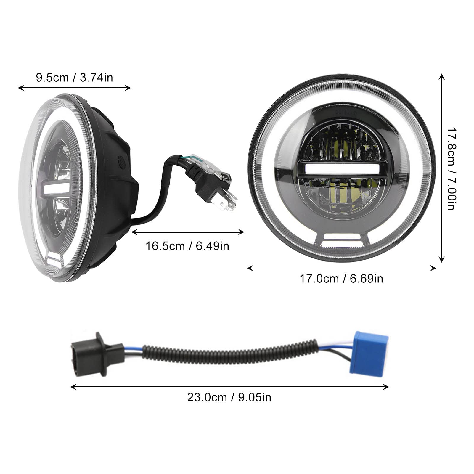 Amazon | XTevu オートバイエンジェルアイ LED ヘッドライト 7 インチ