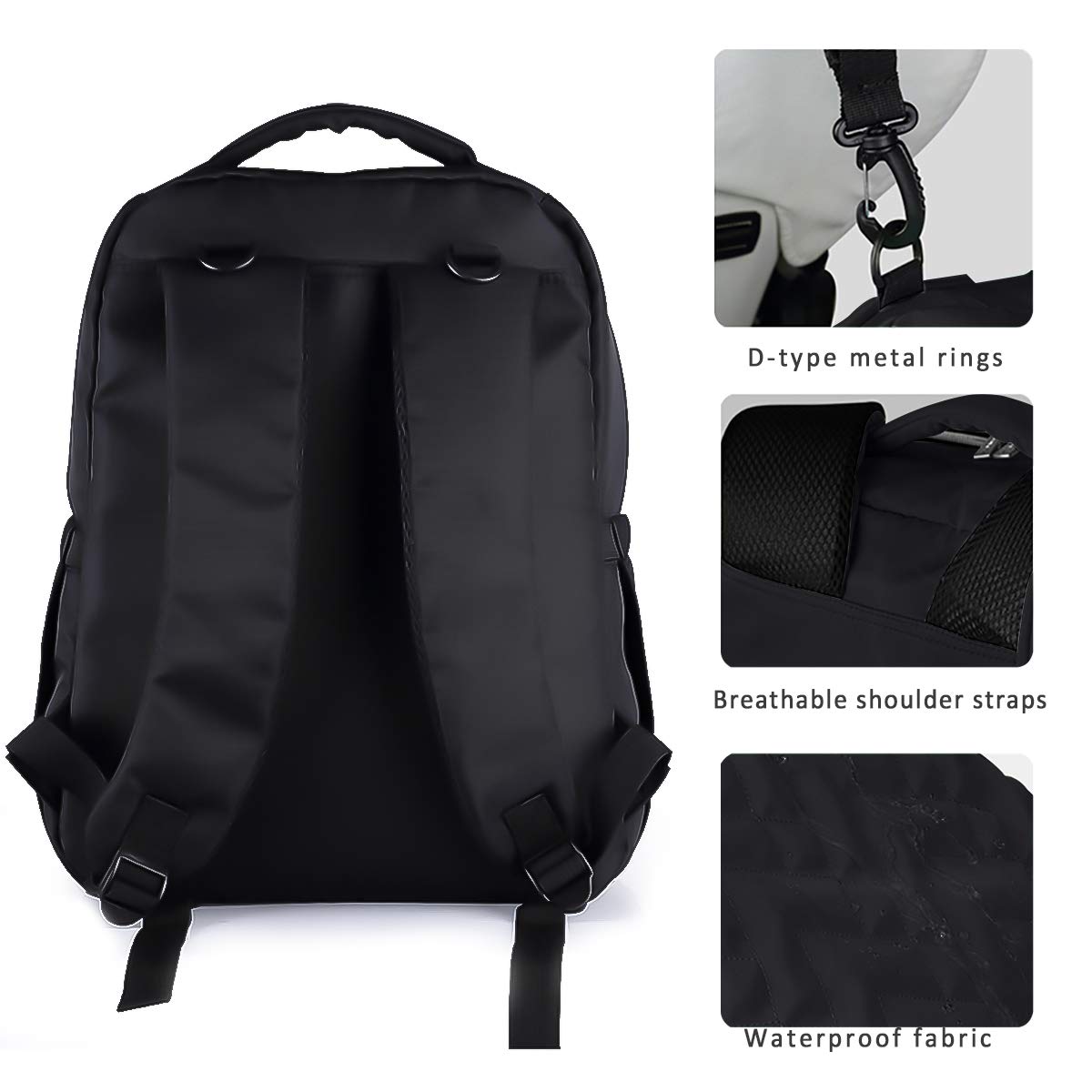 SONARIN Nylon Multifunzione Zaino Fasciatoio Bambino per Pannolini con Fasciatoio,Impermeabile,Borsa antiurto per laptop,Bottiglia borse termiche,Grande Capacità,Elegante e Resistente(Nero)