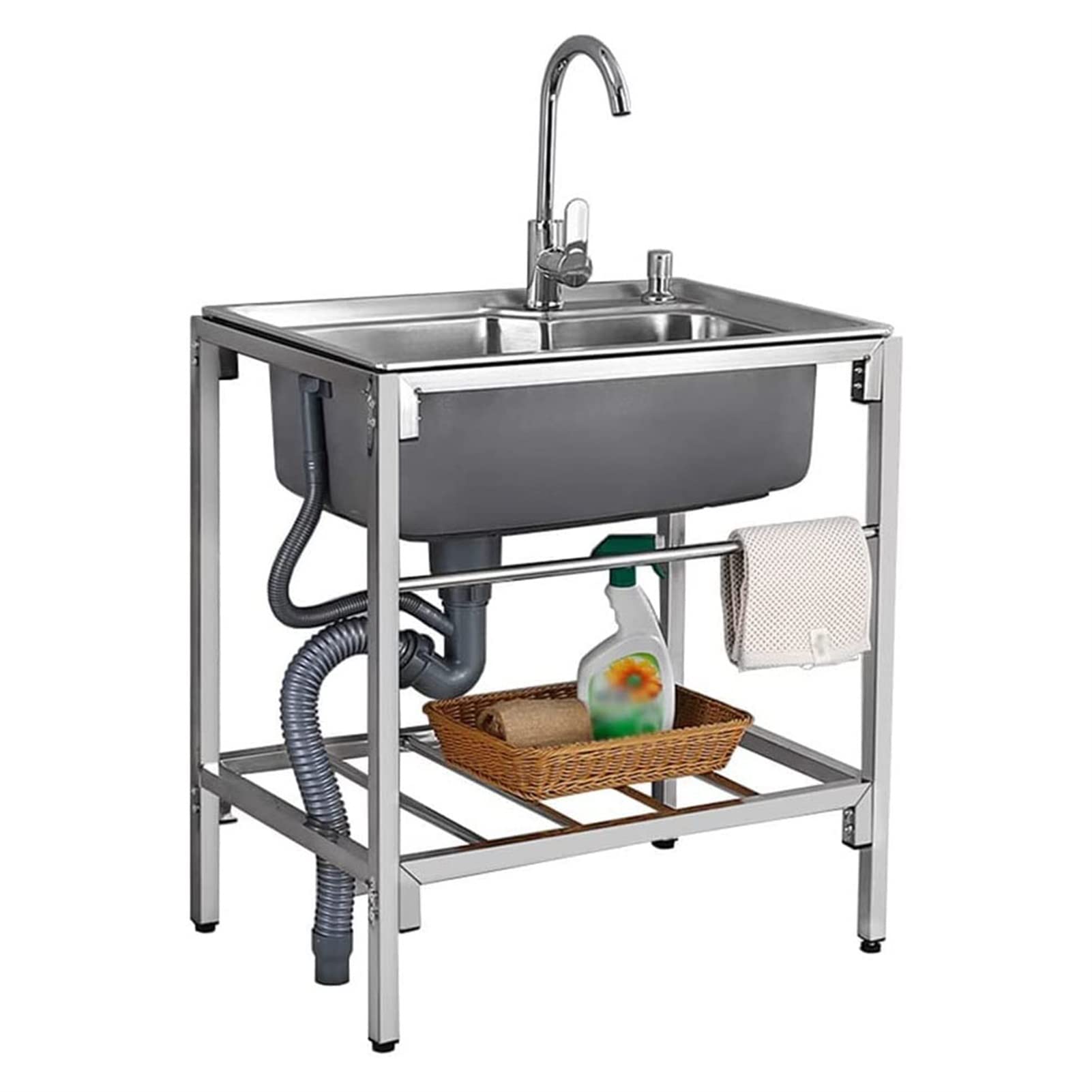 WIQUYBML Sink Stainless Steel Kitchen Garage and Laundry with Faucet Hot Cold Switching,1 Compartment Underbar Farmhouse Cafe Shop Hospital