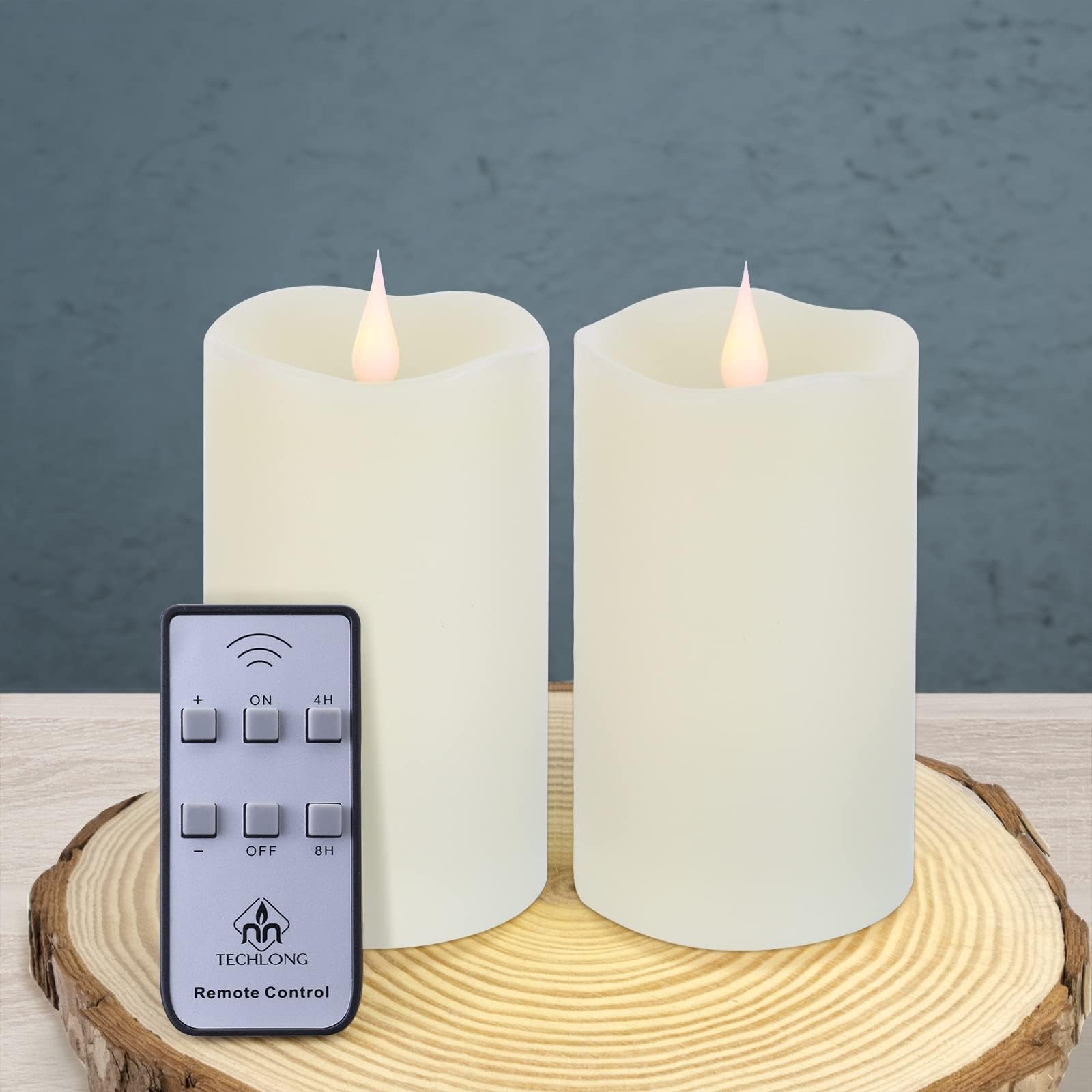 Flameless Candles with Remote Timers, 3D Moving Flickering Flame Battery Operated Candles Lasting 1000+ Hours, 3" x 5" Ivory Real Wax Electric LED Pillar Candles, Set of 2