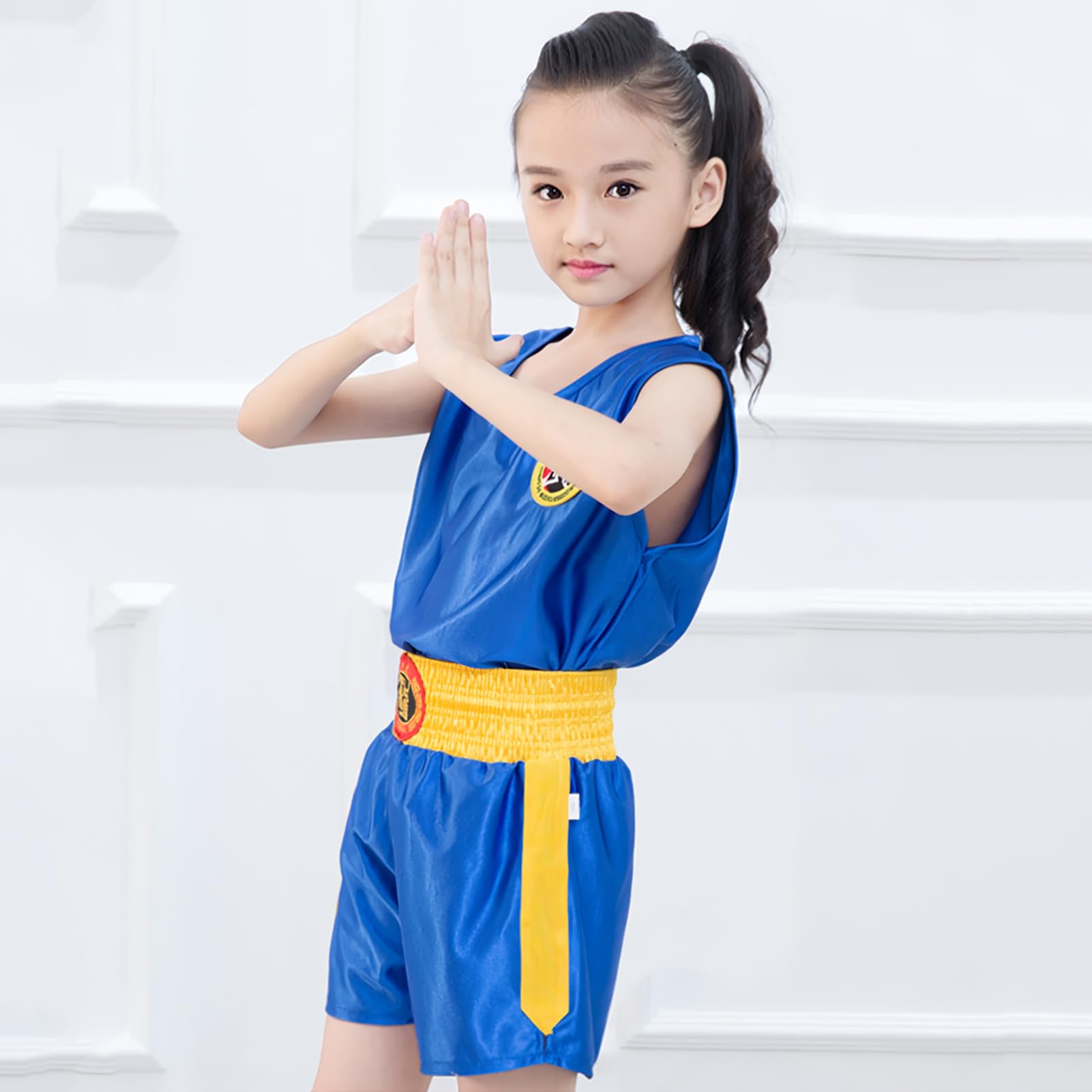 Conjunto de Uniforme de Boxeo Unisex Niños Traje de Combate 2 Piezas Chaleco + Pantalones Cortos para Muay Thai Sanda Artes Marciales