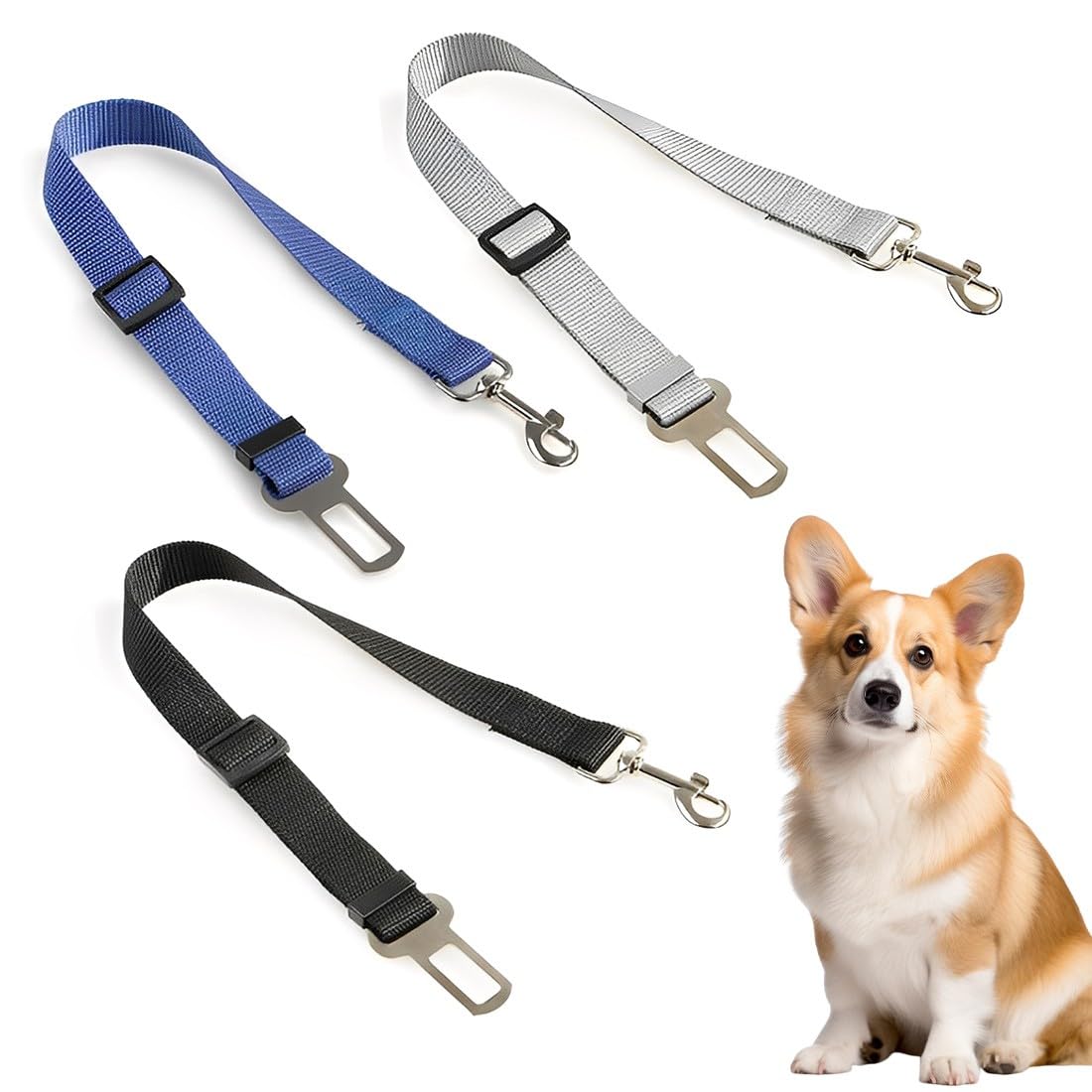 Ceinture Chien Voiture,3 Pièces Ceinture Voiture Chien,Ceintures Securite Chiens Voiture,Ceintures Securite avec Absorption des Chocs et Mousqueton,pour Chats et Chiot